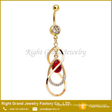 Or plaqué chirurgicaux en acier rouge larme Gem Dangle Belly Ring